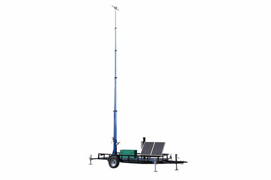 50 Foot Telescoping Solar MegatowerÃ¢â€žÂ¢- 15-50' Light Tower - (2) Solar Panels - 16' Trailer, (4) Outriggers - 85' Coiled Cable - PuriLite