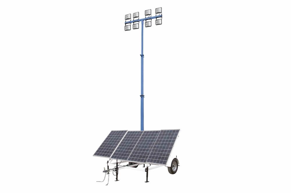 1.06 kW Solar Light Tower w/ Backup LPG Generator - 30' Mast, 7.5' Trailer - (8) 60W LED Lamps - (4) 250aH Batteries - PuriLite