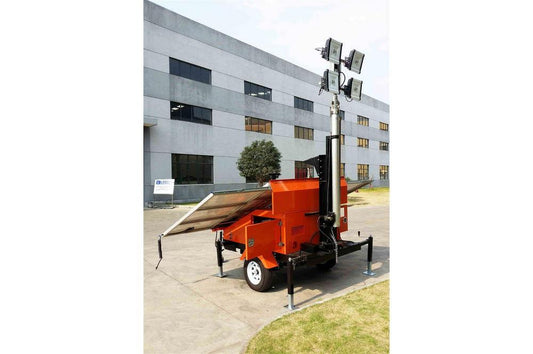 21.3' Solar LED Light Tower - (4) 300W Panels - (4) 750W LEDs - (6) 200aH Batteries- Diesel Gen - PuriLite