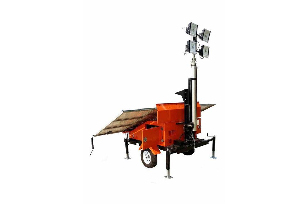 21.3' Solar LED Light Tower - (4) 300W Panels - (4) 750W LEDs - (6) 200aH Batteries- Batt Charger - PuriLite