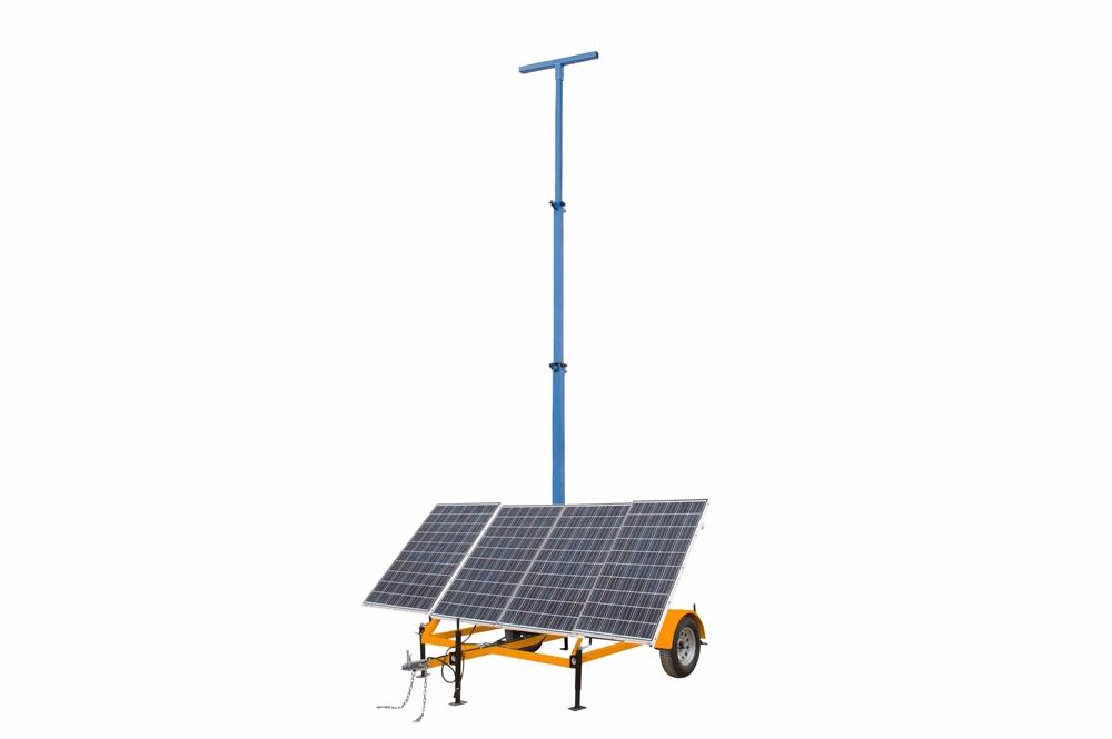 1.2 kW Solar Equipment Tower - 30' Five-stage Mast - 7.5' Orange Trailer - 240aH Lithium-ion Battery Bank - PuriLite