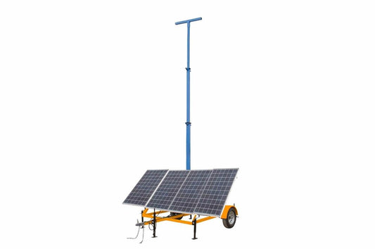 1.2 kW Solar Equipment Tower - 30' Five-stage Mast - 7.5' Orange Trailer - 240aH Lithium-ion Battery Bank - PuriLite