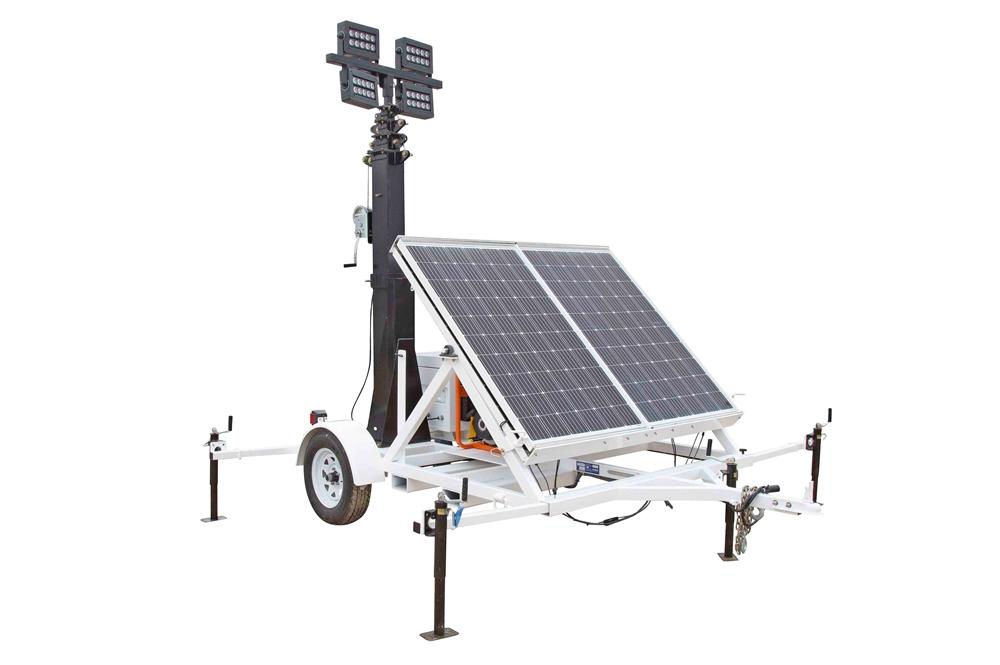 1200 Watt Solar Tower - 24' Mast - (4) 100W Lamps - Timer & Dusk/Dawn - (8) 80aH Lithium Ion Batteries - PuriLite