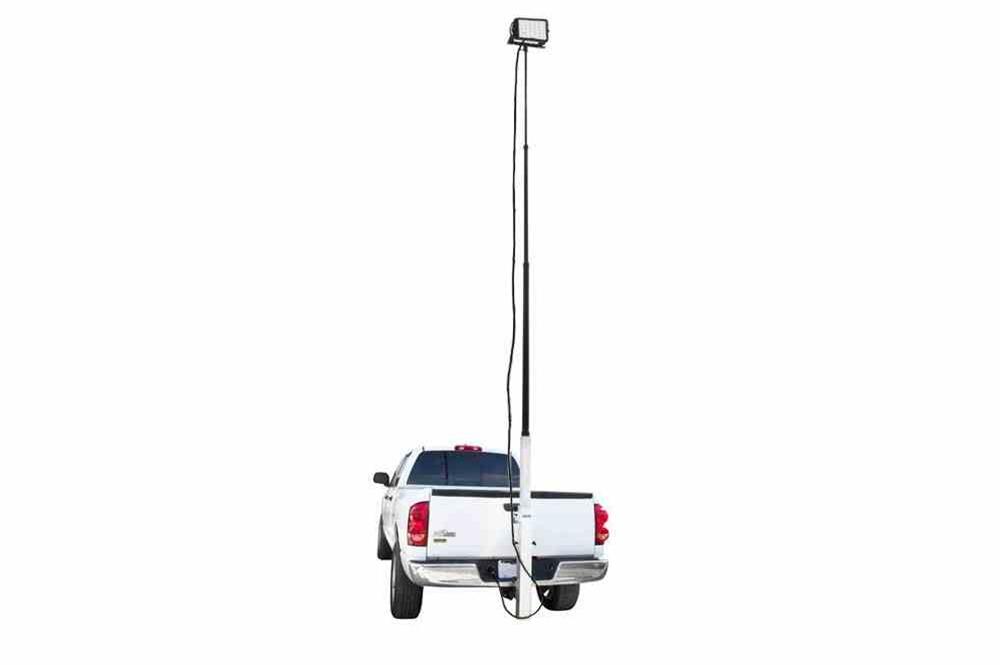 Trailer Hitch Mount LED Light Tower - Telescoping 7.6' to 20' - 150W LED Lamp - Anodized Aluminum - PuriLite