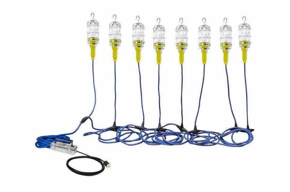 Industrial Vapor Proof Incandescent String Light - 5 Drop Lights - Inline Stepdown Transformer - PuriLite