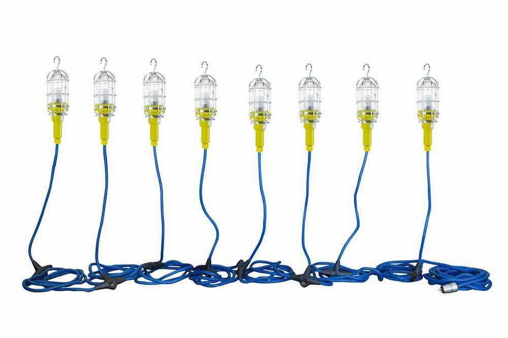 Industrial Vapor Proof LED String Light - 8 Drop Lights - 3 Foot Drops - 25' SOOW Input Whip - PuriLite