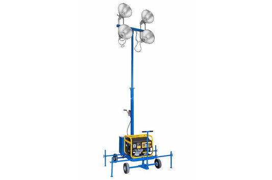 4000W Non-Towable Blue/Yellow Mini Light Tower w/ Wheels - (4) 1000W MH Lamps - 9KW Generator - PuriLite