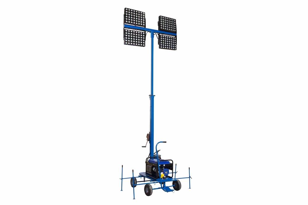 1920 Watt Non-Towable Mini LED Light Tower w/ Gas Generator - Four 480 Watt LED Lamps - 240000 Lumen - 60 Gallon External Fuel Tank - PuriLite