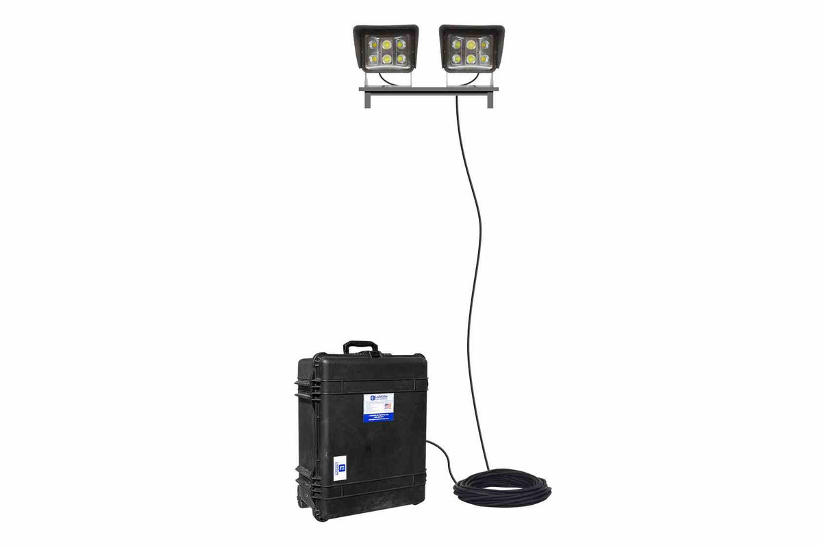 Larson 120W Rechargeable LED Light - (2) Lamps - 1,500Wh Li-ion Battery - Portable Storm Case - 5' Cord - PuriLite