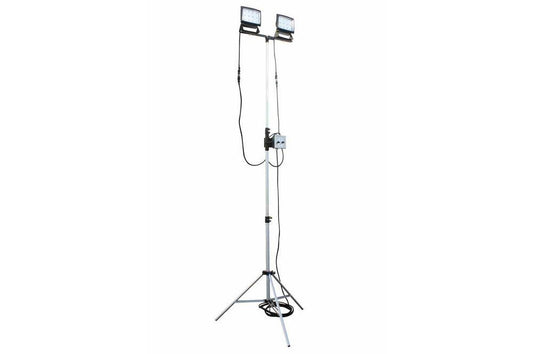 2, 40-Watt LED Flood Lights on Telescoping Tripod - Extends 3.5' to 10' - 120VAC - 25' SOOW Cord - PuriLite