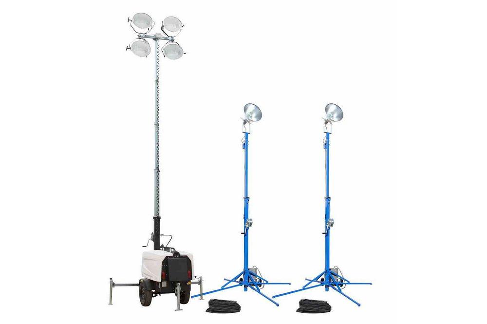 8000W Mobile 30' Light Tower w/ Diesel Generator - 220V 50Hz - 47 Gallon Tank- (4) 1000W MH Fixtures - PuriLite