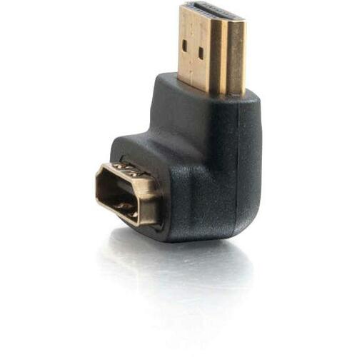 C2G HDMI Male to HDMI Female 90Â° Adapter - 1 x Type A Male Digital Audio/Video - 1 x Type A Female Digital Audio/Video - Gold Connector - Black - PuriLite