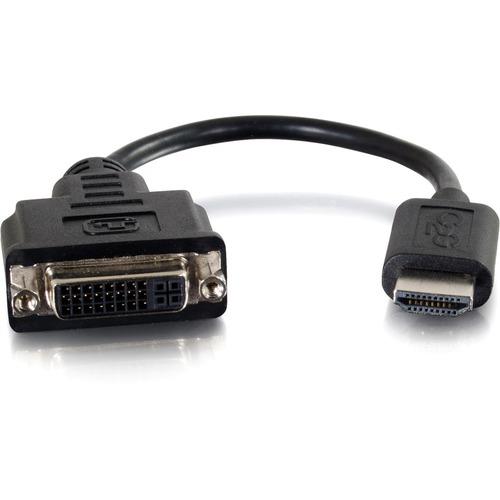 C2G HDMI Male to Single Link DVI-D Female Adapter Converter Dongle - 8" DVI-D/HDMI Video Cable for Video Device, Notebook, Monitor - First End: 1 x HDMI Male Digital Audio/Video - Second End: 1 x DVI-D (Single-Link) Female Digital Video - Shielding - Bla - PuriLite