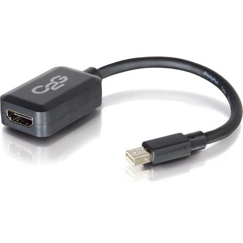 C2G 8in Mini DisplayPort Male to HDMI Female Adapter Converter - Black - 8" HDMI/Mini DisplayPort A/V Cable for Audio/Video Device, Notebook, Tablet, Projector, HDTV - First End: 1 x Mini DisplayPort Male Digital Audio/Video - Second End: 1 x HDMI Female - PuriLite
