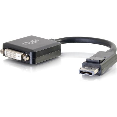 C2G 8in DisplayPort Male to Single Link DVI-D Female Adapter Converter - Black - 8" DisplayPort/DVI-D Video Cable for Notebook, Tablet, Monitor, Video Device - First End: 1 x DisplayPort Male Digital Video - Second End: 1 x DVI-D (Single-Link) Female Dig - PuriLite