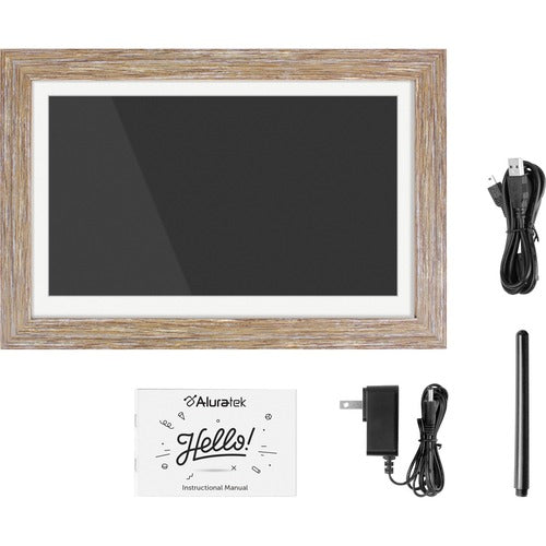 Aluratek 13.3" WiFi Touchscreen Distressed Wood Digital Photo Frame - 13.3" LCD Digital Frame - Wood - 1280 x 800 - Wireless - 16:9 - In-plane Switching (IPS) Technology, Slideshow, Clock, Calendar, Alarm, Auto On/Off Timer, Background Music - Built-in 1 - PuriLite