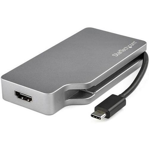 StarTech.com USB C Multiport Video Adapter 4K/1080p - USB Type C to HDMI, VGA, DVI or Mini DisplayPort Monitor Adapter - Space Gray - 4-in-1 USB Type C multiport video adapter to one 4K HDMI (30Hz)/mini DisplayPort (60Hz) or 1080p VGA/DVI monitor/display - PuriLite