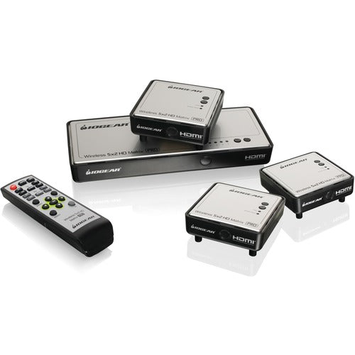 IOGEAR Long Range Wireless 5x2 HDMI Matrix PRO with 2 Additional Receivers - 1920 x 1080 - Full HD - 5 x 4 - TV - 4 x HDMI Out - Component Video In - PuriLite