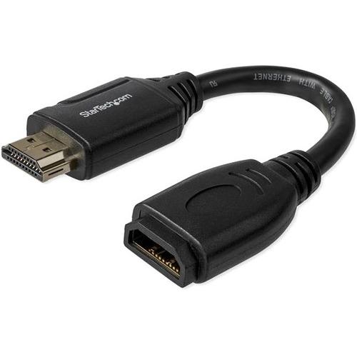 StarTech.com 6in High Speed HDMI Port Saver Cable with 4K 60Hz - Short HDMI 2.0 Male to Female Adapter Cable - Port Extender (HD2MF6INL) - 6" HDMI A/V Cable for Monitor, Audio/Video Device, Computer - First End: 1 x 19-pin HDMI Male Digital Audio/Video - - PuriLite