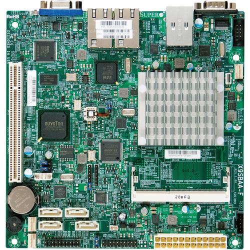 Super Micro Supermicro X9SBAA-F Server Motherboard - Mini ITX - Intel Atom - 8 GB DDR3 SDRAM Maximum RAM - DDR3-1066/PC3-8500, DDR3-1333/PC3-10600, DDR3-800/PC3-6400 - SoDIMM - 1 x Memory Slots - Gigabit Ethernet - 4 x SATA Interfaces - PuriLite