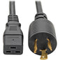 Tripp Lite 12ft Power Cord Extension Cable L6-20P to C19 for PDU/UPS Heavy Duty 20A 12 AWG 12' - 12 Gauge - 250 V AC / 20 A - Black - 12 ft Cord Length - PuriLite
