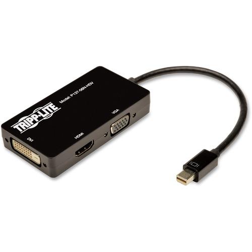 Tripp Lite 6in Mini DisplayPort to VGA / DVI / HDMI Adapter Converter mDP 6" - 6" DVI/HDMI/Mini DisplayPort/VGA A/V Cable for Audio/Video Device, Monitor, Tablet, MacBook Air - First End: 1 x Mini DisplayPort Male Digital Audio/Video - Second End: 1 x DV - PuriLite