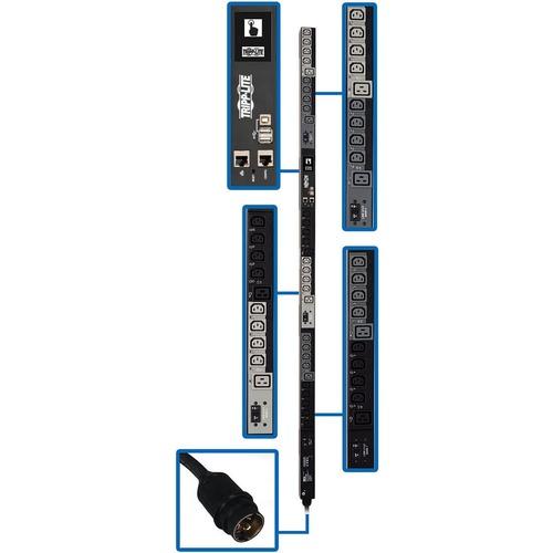 Tripp Lite PDU3EVS6H50 30-Outlet PDU - Switched - Hubbell CS8365C - 6 x IEC 60320 C19, 24 x IEC 60320 C13 - 230 V AC - 0U - Vertical - Rack-mountable - TAA Compliant - PuriLite