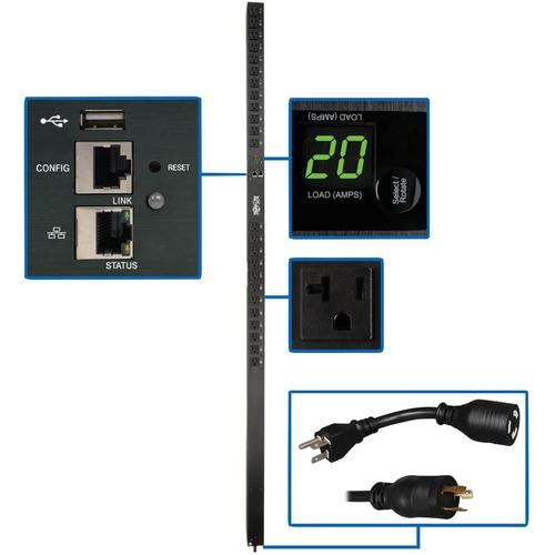Tripp Lite PDUMV20NETLX 1.9kW Single-Phase Switched PDU - Switched - NEMA L5-20P/5-20P - 24 x NEMA 5-15/20R - 120 V AC - Network (RJ-45) - 0U - Vertical - Rack-mountable - TAA Compliant - PuriLite