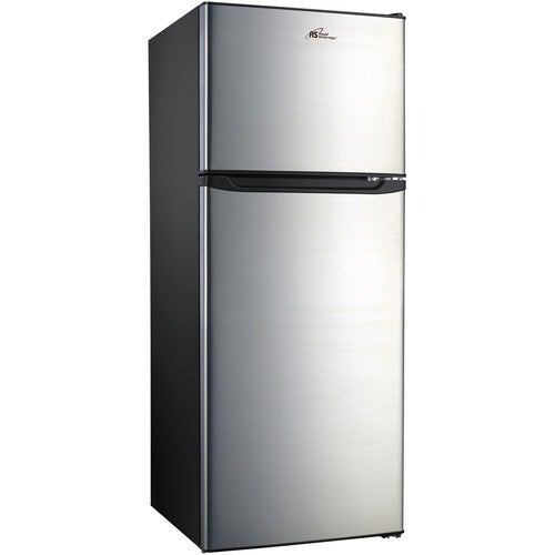 Royal Sovereign 7.6 Cu. Ft. Two Door Compact Refrigerator - 215.21 L - Reversible - 169.90 L Net Refrigerator Capacity - 45.31 L Net Freezer Capacity - Stainless Steel - Glass Shelf, Wire Shelf - PuriLite
