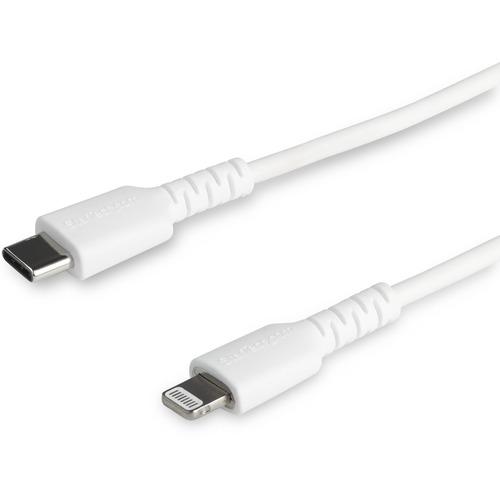 StarTech.com 6 foot/2m Durable White USB-C to Lightning Cable, Rugged Heavy Duty Charging/Sync Cable for Apple iPhone/iPad MFi Certified - Kevlar aramid fiber shelters heavy duty lightning cable from stress of bends/twists - White durable strong rugged U - PuriLite