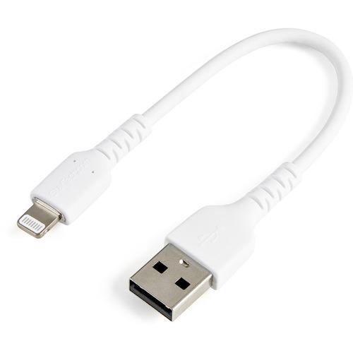 StarTech.com 6 inch/15cm Durable White USB-A to Lightning Cable, Rugged Heavy Duty Charging/Sync Cable for Apple iPhone/iPad MFi Certified - Kevlar aramid fiber shelters heavy duty lightning cable from stress of bends/twists - White durable strong rugged - PuriLite