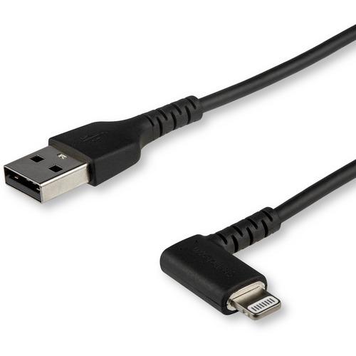 StarTech.com 2m USB A to Lightning Cable iPhone iPad Durable Right Angled 90 Degree Black Charger Cord w/Aramid Fiber Apple MFI Certified - Kevlar aramid fiber shelters 6.5ft heavy duty USB-A to lightning cable from stress of bends/twists - Right angled - PuriLite