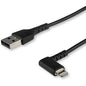 StarTech.com 2m USB A to Lightning Cable iPhone iPad Durable Right Angled 90 Degree Black Charger Cord w/Aramid Fiber Apple MFI Certified - Kevlar aramid fiber shelters 6.5ft heavy duty USB-A to lightning cable from stress of bends/twists - Right angled - PuriLite