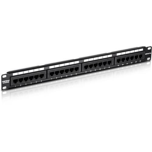 TRENDnet 24-Port Cat5-5e RJ-45 UTP Unshielded Patch Panel, Wallmount or Rackmount, 100Mhz, Color-Coded Labeling, Cat5,Cat5e,Cat4,Cat3 Compatible, 1U Rackmount, Black, TC-P24C5E - Cat5/5e 24-port Unshielded Patch Panel - PuriLite