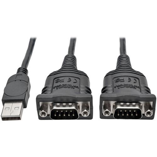 Tripp Lite 2-Port USB to DB9 Serial FTDI Adapter Cable with COM Retention (M/M), 6 ft - 6 ft DB-9/USB Data Transfer Cable for PDA, Notebook, Tablet, Modem, Digital Camera - First End: 1 x Type A Male USB - Second End: 2 x DB-9 Male Serial - 225 kbit/s - - PuriLite