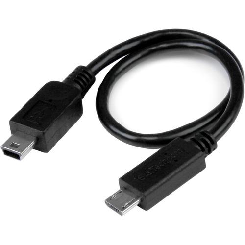 StarTech.com 8in USB OTG Cable - Micro USB to Mini USB - M/M - USB OTG Adapter - 8 inch - Connect your USB On-the-Go capable tablet or phone to an external drive or other Mini-USB device - 8" Micro USB to Mini USB OTG Cable M/M - 8in USB OTG Cable - 8 in - PuriLite