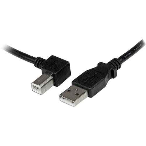 StarTech.com 1m USB 2.0 A to Left Angle B Cable - M/M - 3.3 ft USB Data Transfer Cable for Printer, Scanner, Hard Drive - First End: 1 x Type A Male USB - Second End: 1 x Type B Male USB - Shielding - Nickel Plated Connector - Black - 1 - PuriLite