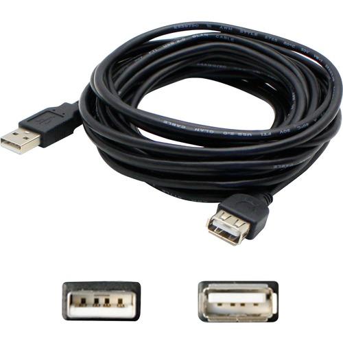 Add-On Computer AddOn Bulk 5 Pack 10ft (3M) USB 2.0 A to A Extension Cable - M/F - 10 ft USB Data Transfer Cable - First End: 1 x Type A Male USB - Second End: 1 x Type A Female USB - Extension Cable - Black - 5 - PuriLite