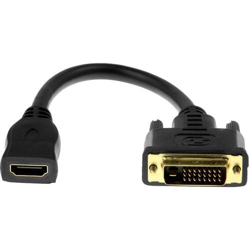 Rocstor Premium 8in HDMI Female to DVI-D Male Video Cable Adapter - 8" DVI/HDMI Video Cable for Notebook, Ultrabook, Video Device, Graphics Card - First End: 1 x DVI-D (Dual-Link) Male Digital Video - Second End: 1 x HDMI Female Digital Audio/Video - Shi - PuriLite