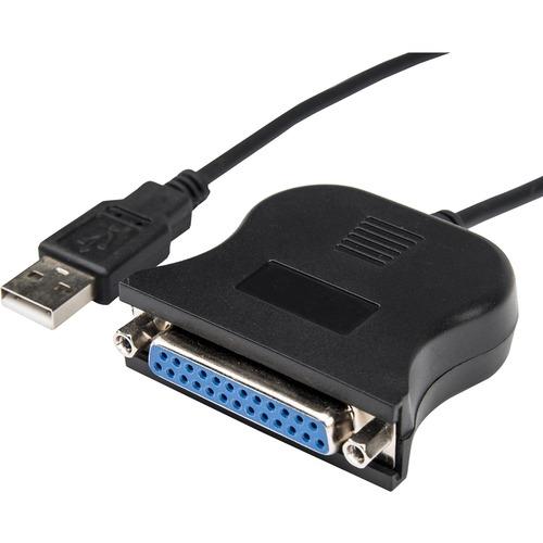 Rocstor 4ft Parallel Printer Adapter - USB - DB25 Paralle - 4 ft Parallel/USB Data Transfer Cable for PC, Notebook, Desktop Computer - USB Type A Male USB - DB-25 Female Parallel - Black - 1 - PuriLite